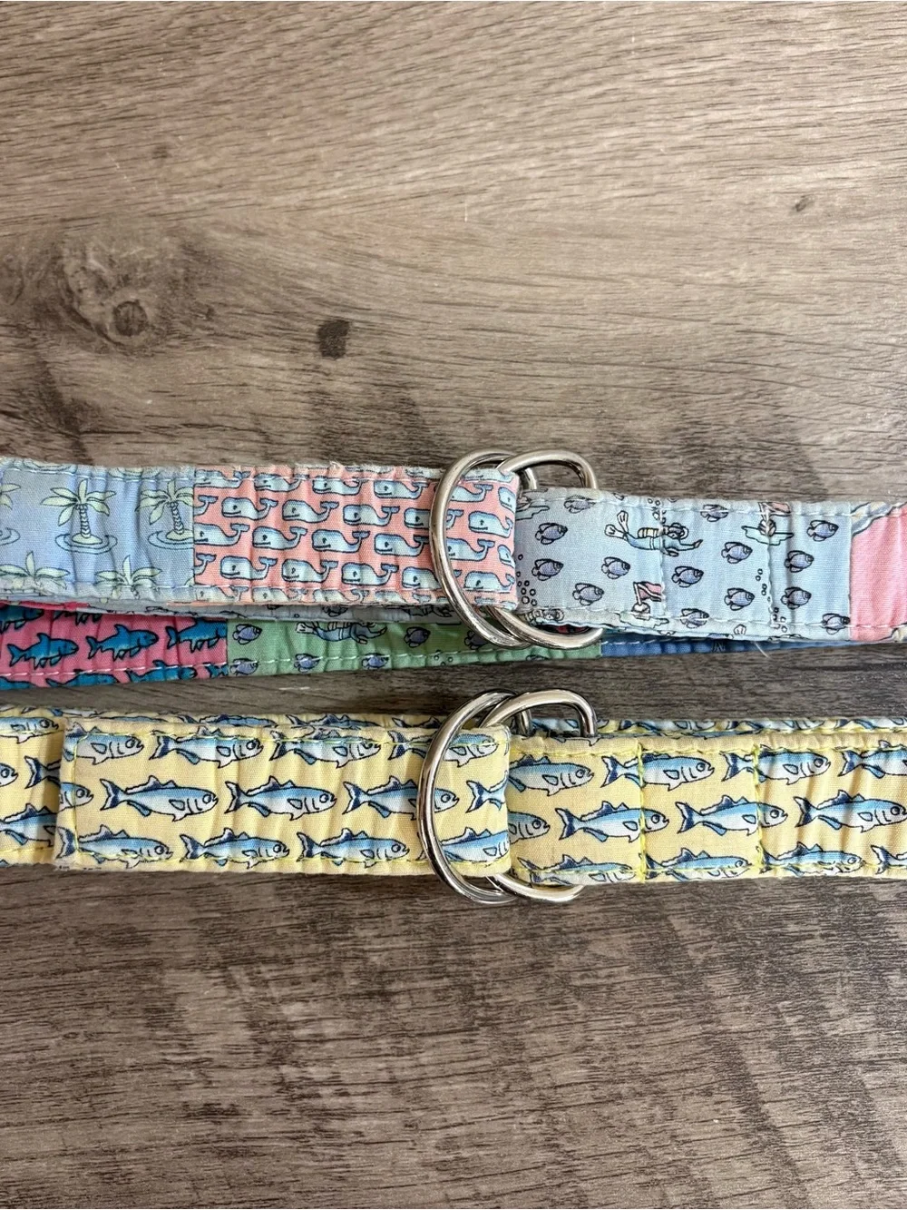 2 Women's VINEYARD VINES Pastel FISH GOLF PALM Cloth Double D Ring BELT Pair